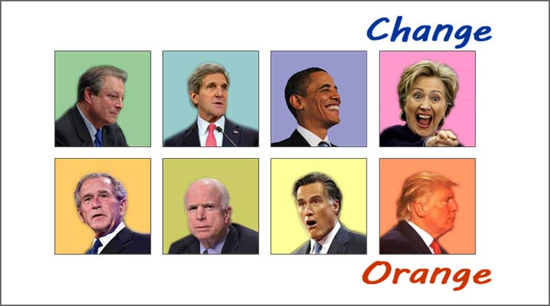 Mashup lineup shows last four Democratic candidates look more like change when compared with past and current Republicans; Clinton would be the first woman to be United States President.